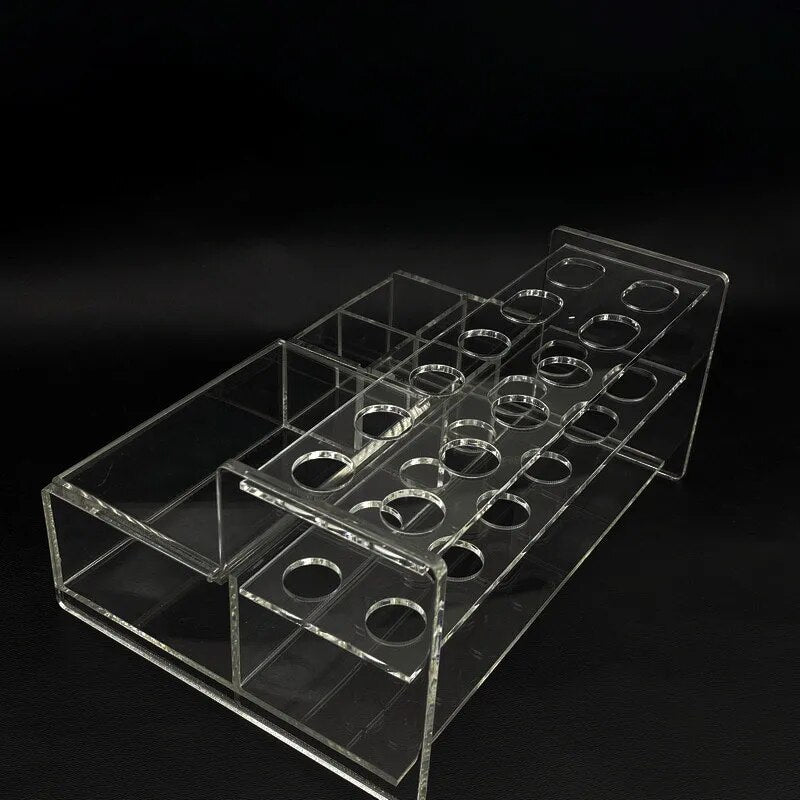 a clear acrylic display case with six compartments