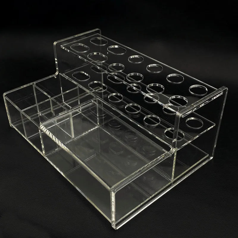 a clear acrylic display case on a black background