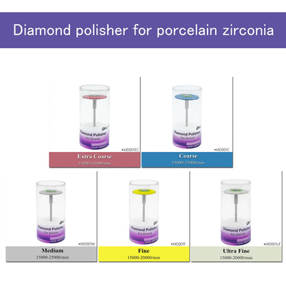High Quality Rubber Diamond Polisher for Zirconia Restorations - 5 Sizes Included