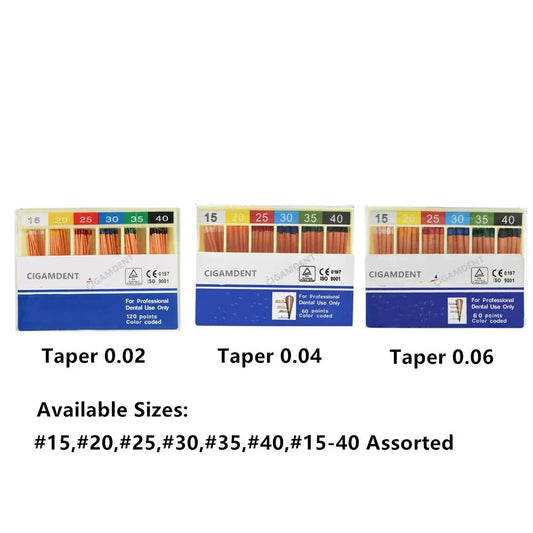 Premium Gutta Percha Points Set - 5 Boxes, 120 pcs,  Size 15-40, Taper 0.02/0.04/0.06)
