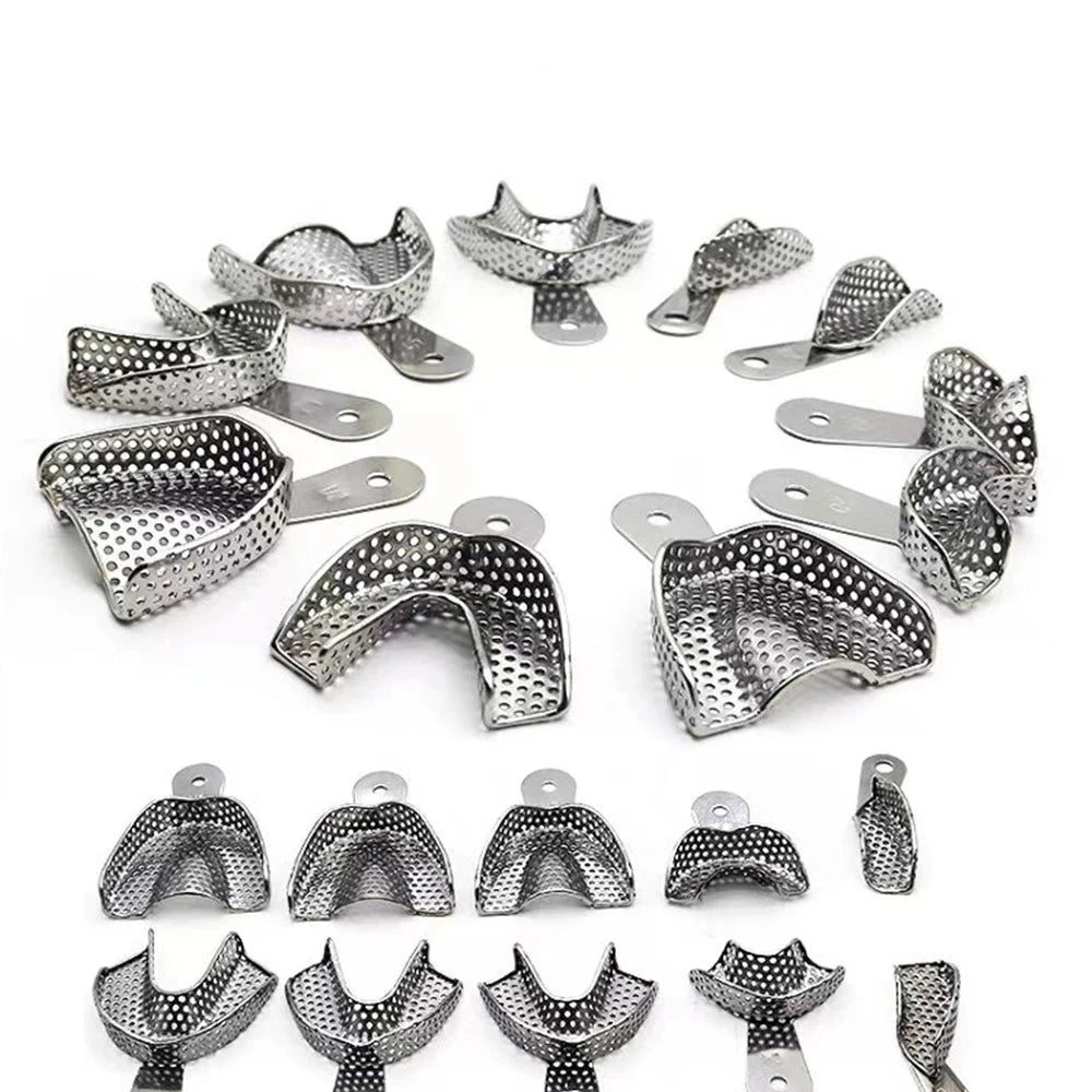 Stainless Steel Dental Impression Tray Set - Autoclavable Teeth Holder for Dentists