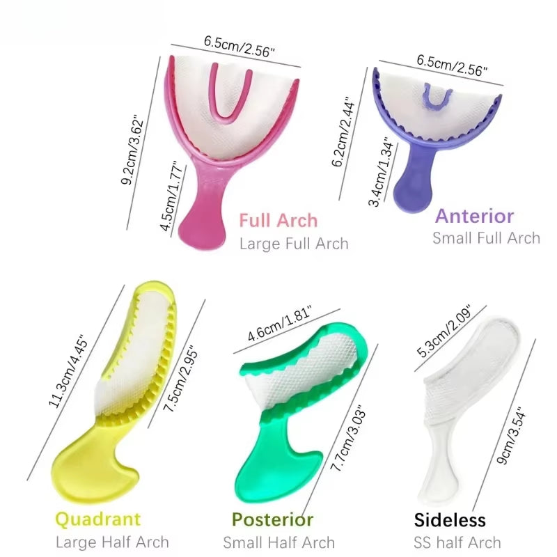 100/200Pcs Dental Bite Impression Trays Triple Registration Net Denture Tray with Mesh Disposable Plastic Teeth Holder Half Arch