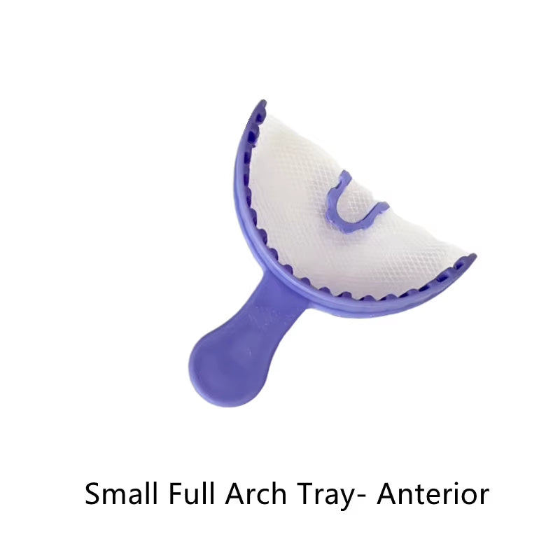 100/200Pcs Dental Bite Impression Trays Triple Registration Net Denture Tray with Mesh Disposable Plastic Teeth Holder Half Arch