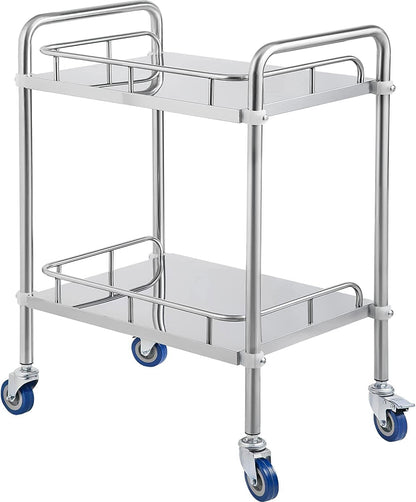 Lab Rolling Cart, Stainless Steel Serving Cart 2 Layer Medical Dental Utility Cart with Swivel Wheels Mobile Clinic Cart Laboratory Equipment Metal Rolling Cart for Hospital Restaurant Hotel
