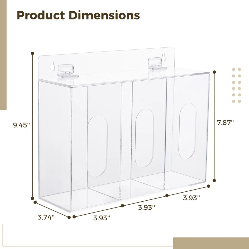 Acrylic Disposable Mask Dispenser Box with Flip Lid - 3-Compartment