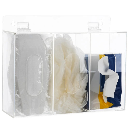 Acrylic Disposable Mask Dispenser Box with Flip Lid - 3-Compartment