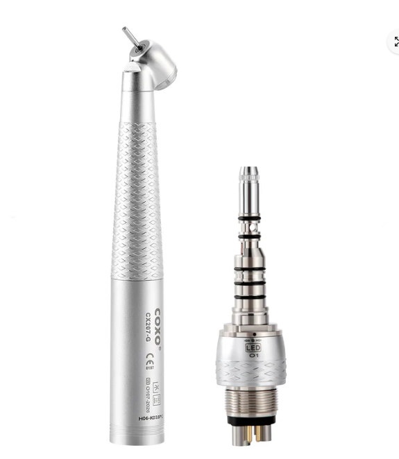 COXO Dental 45° High-Speed Air Turbine Handpiece with Fiber Optic – Model H06-KD1SPQ, featuring 6-Hole LED Quick Coupler (CX207-G).