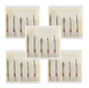 Zirconia Diamond Bur Kit FG 1.6mm – High-Speed Cutting Burs for Crown & Bridge Prep (5-Box Set)