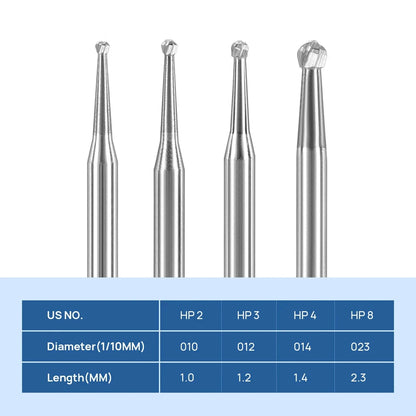 Round Bur Long Shank Tungsten Carbide HP -5-pkg